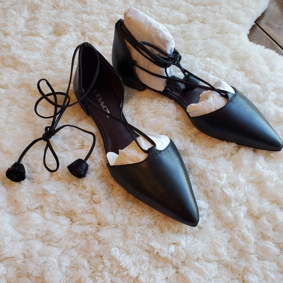 COACH black Johnson Ghillie Lace Pointy Toe Flats - Picture 4 of 8